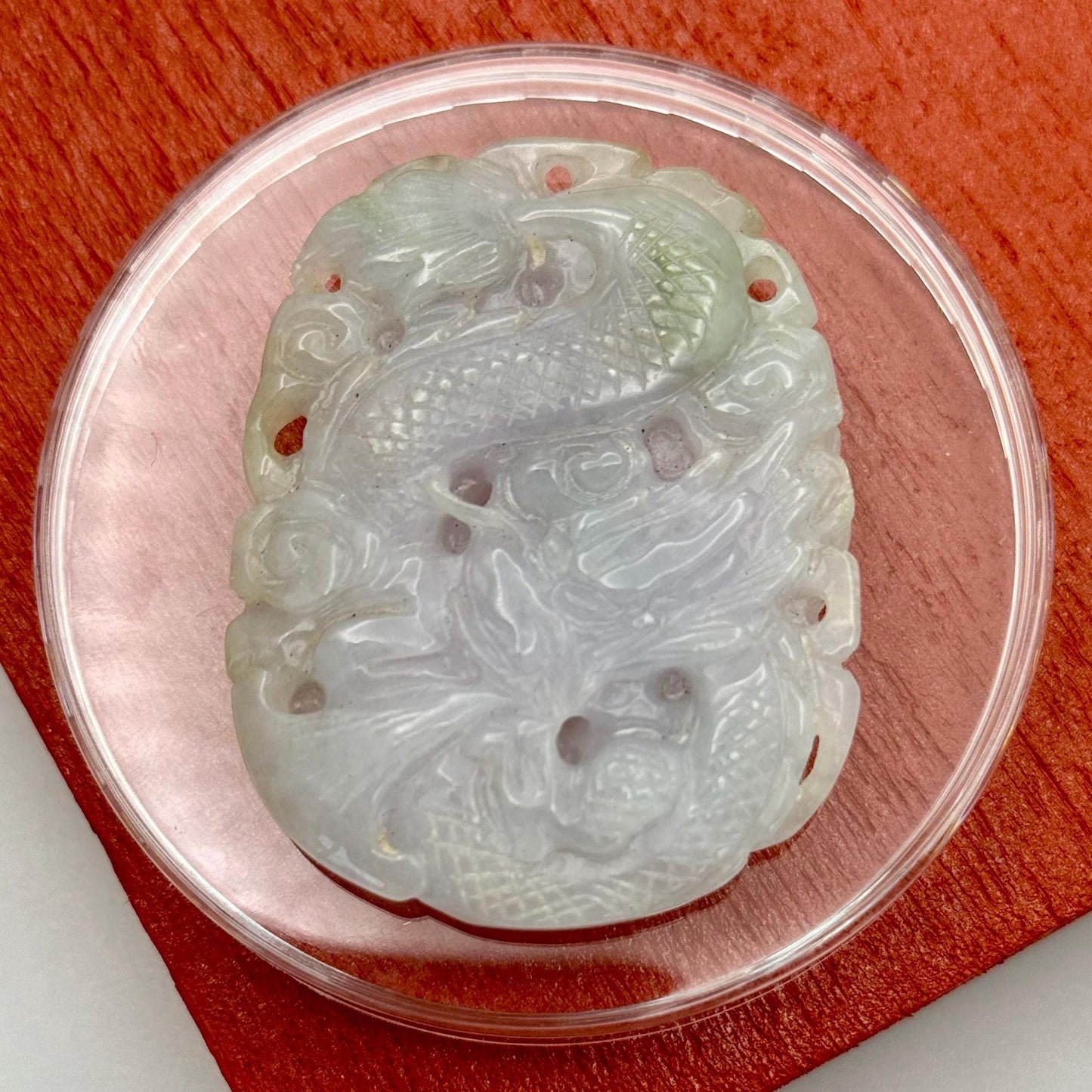 A Fine Jade Translucent Icy White Lavender Green Jadeite Amulet Pendant Round