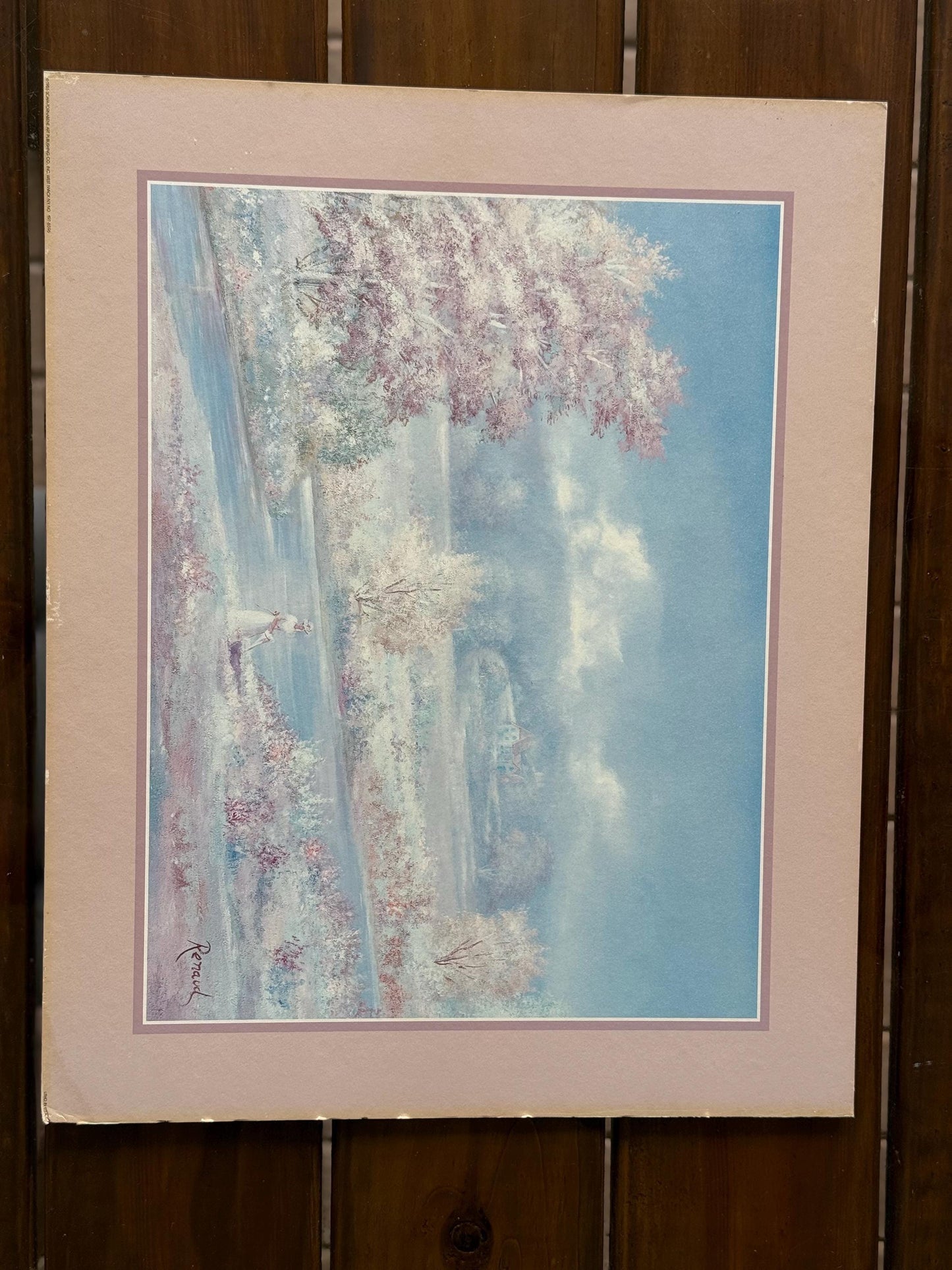 Vintage Matted Floral Print, Renaud Signed French Landscape Art