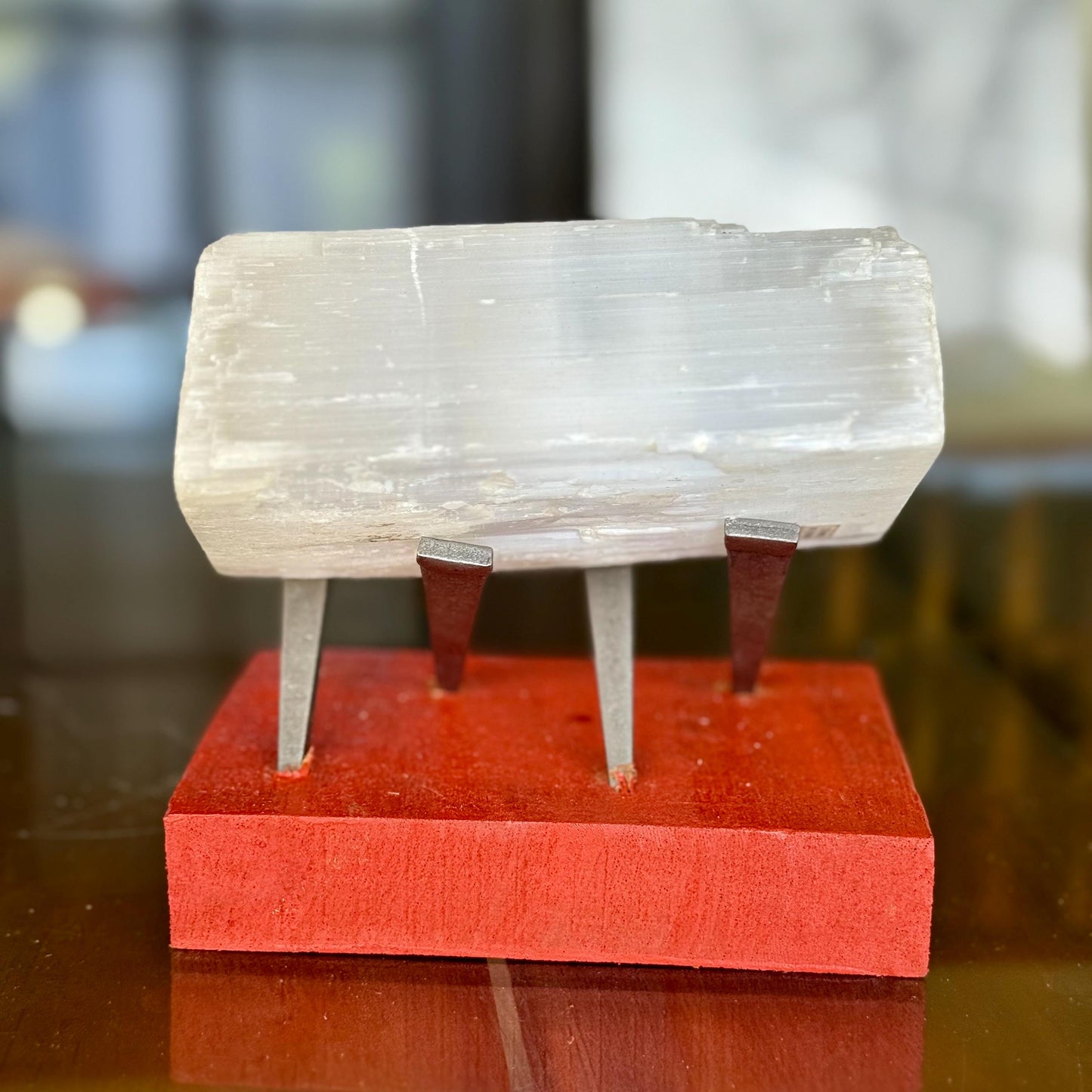 A Vintage Hand cut Natural Selenite Brazil Tealight Candleholder Crystal Charger
