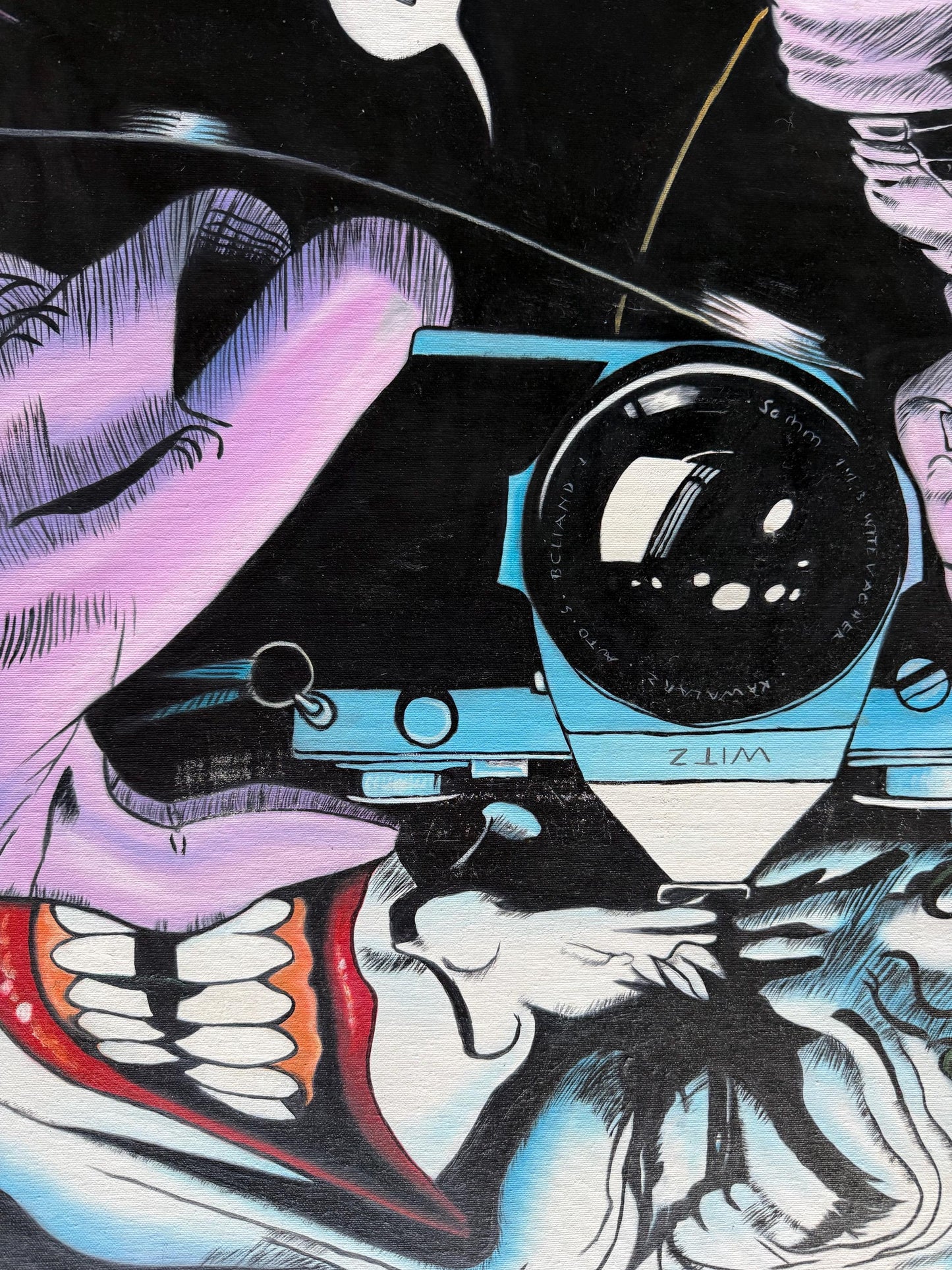 An Original Painted Canvas Art Joker Camera Smile DC Batman : The Killing Joke