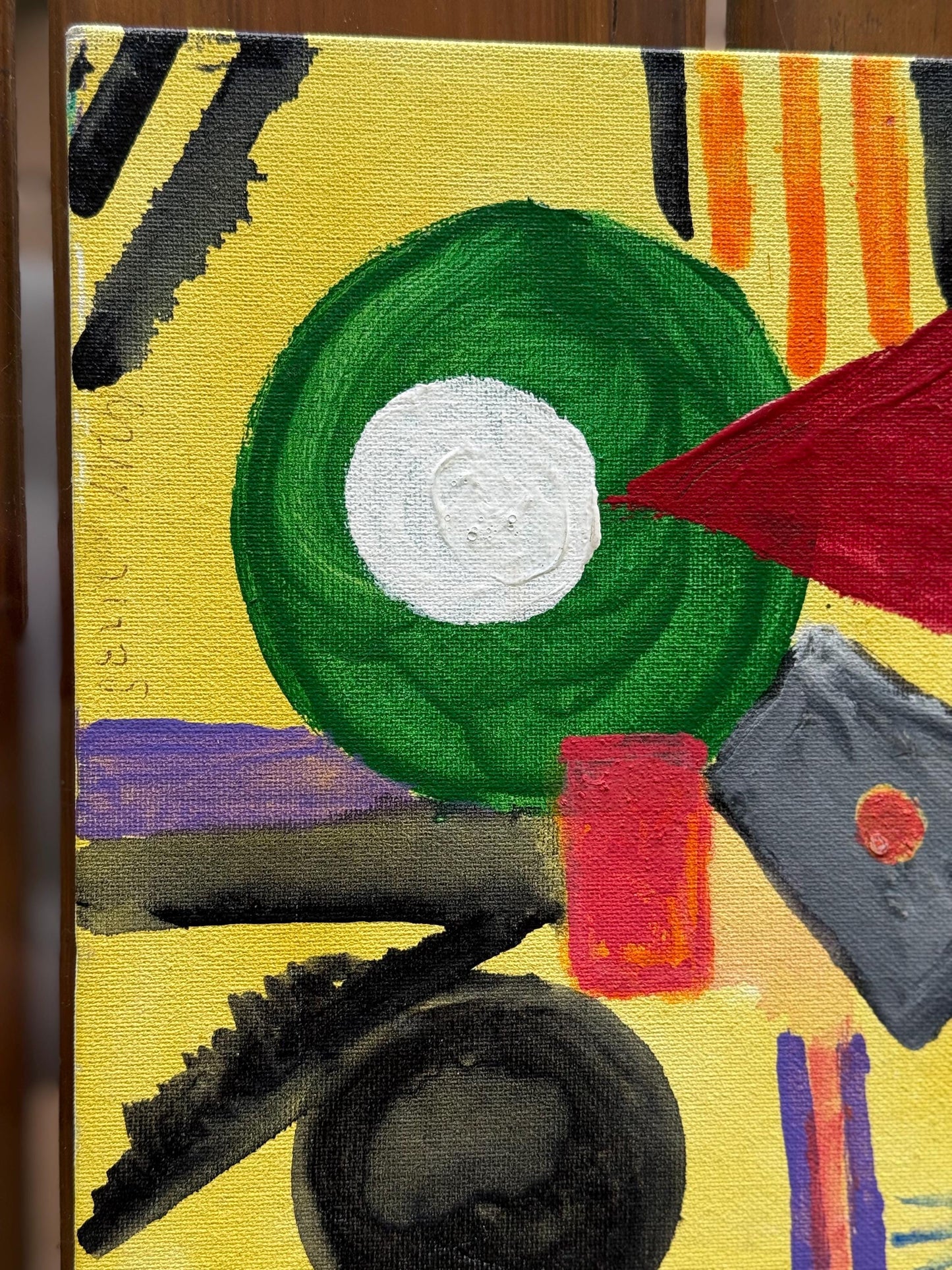 An Artist Artwork Painted Canvas Vivid Color Circles Triangles Squares geometric