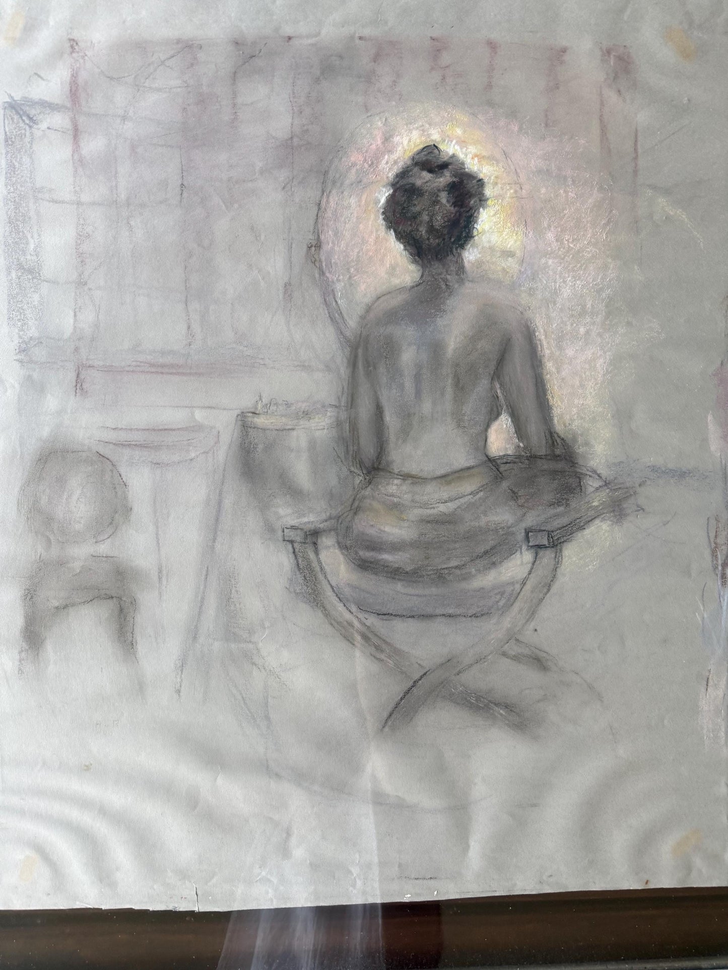A Signed Dated Numbered Pastel Pencil Art Drawing Seated Woman Nude Sketch Art