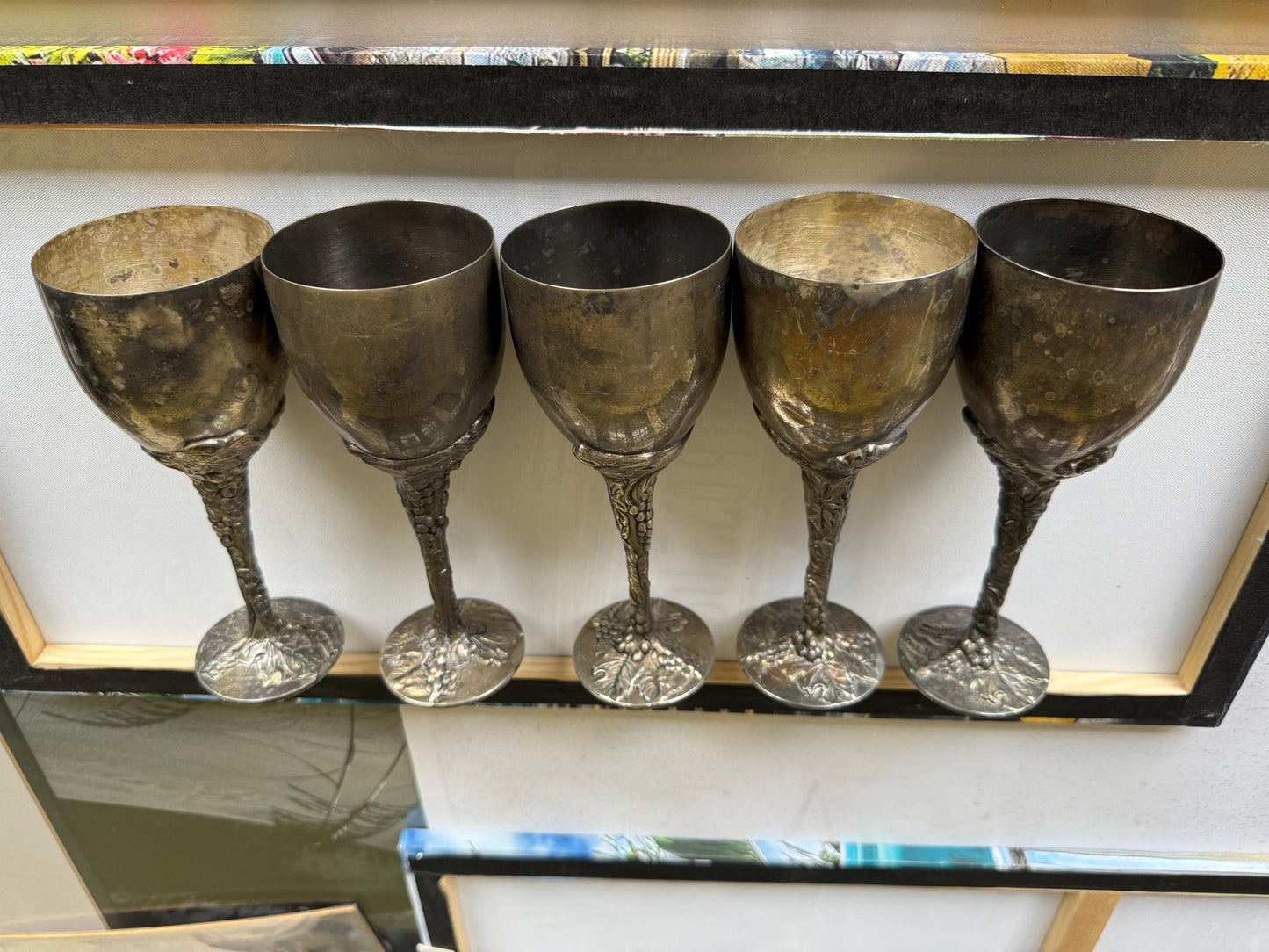A Set of 5 Godinger Grape Stem Goblets Silver Plated Vintage Chalice