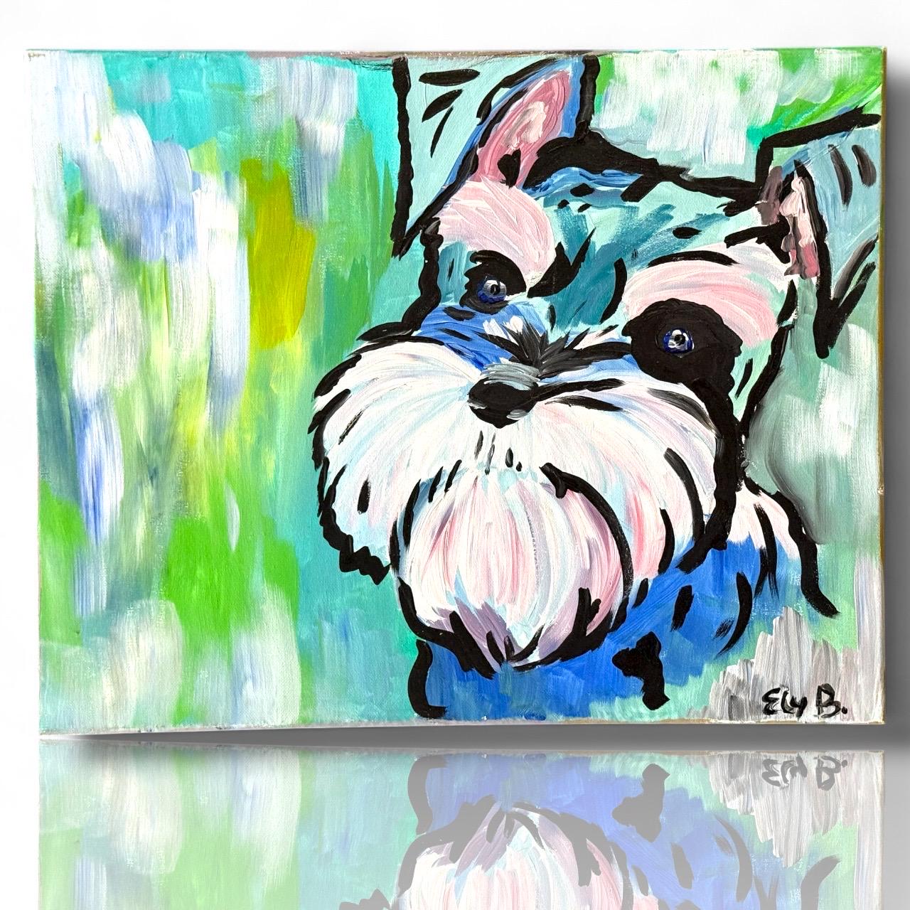 Schnauzer Dog Star Portrait Pop Modern Art Original Painting Canvas Signed Decor