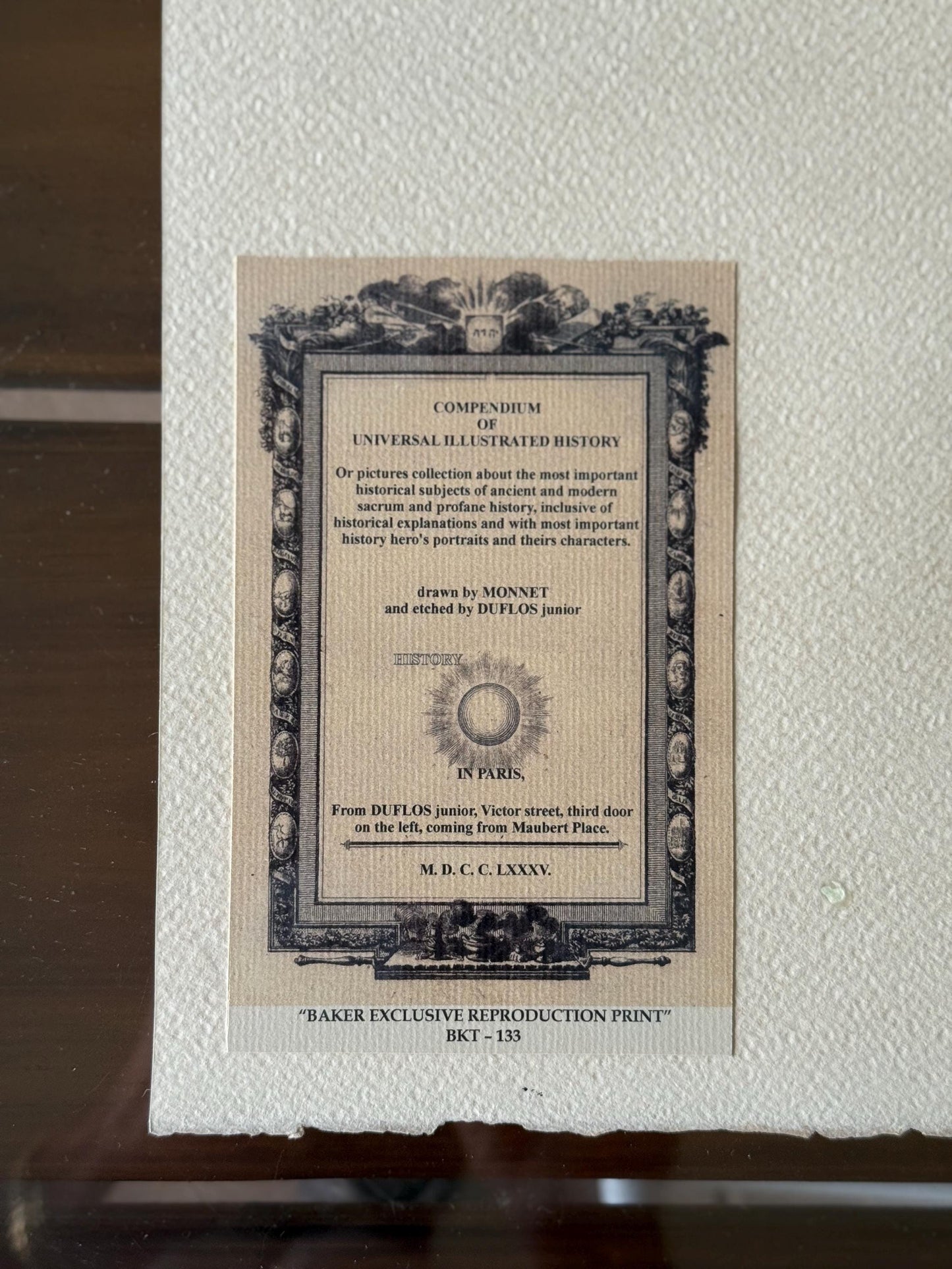 A Rare Baker Exclusive Rep Print Italian drawn by MONNET etched by DUFLOS junior