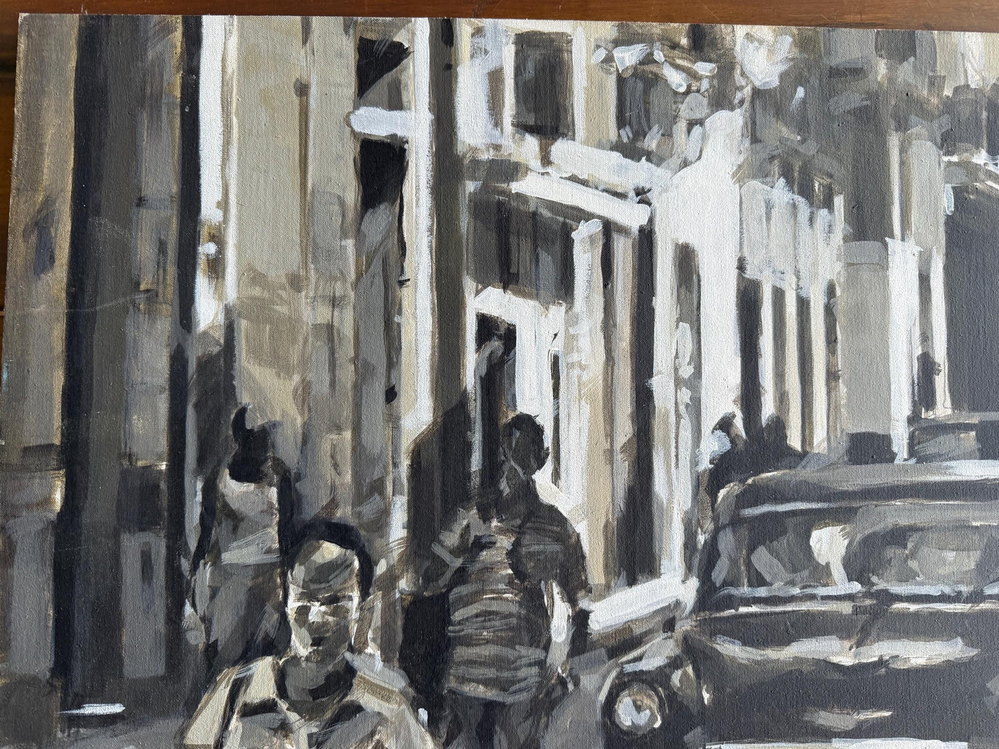 A Vintage Original Impressionist Style Cuban City Street Art Painting On Canvas
