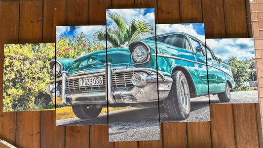 Retro 50s Chevy Chevrolet Cuba Car  Miami A Multi Panel Canvas Print Poster Art
