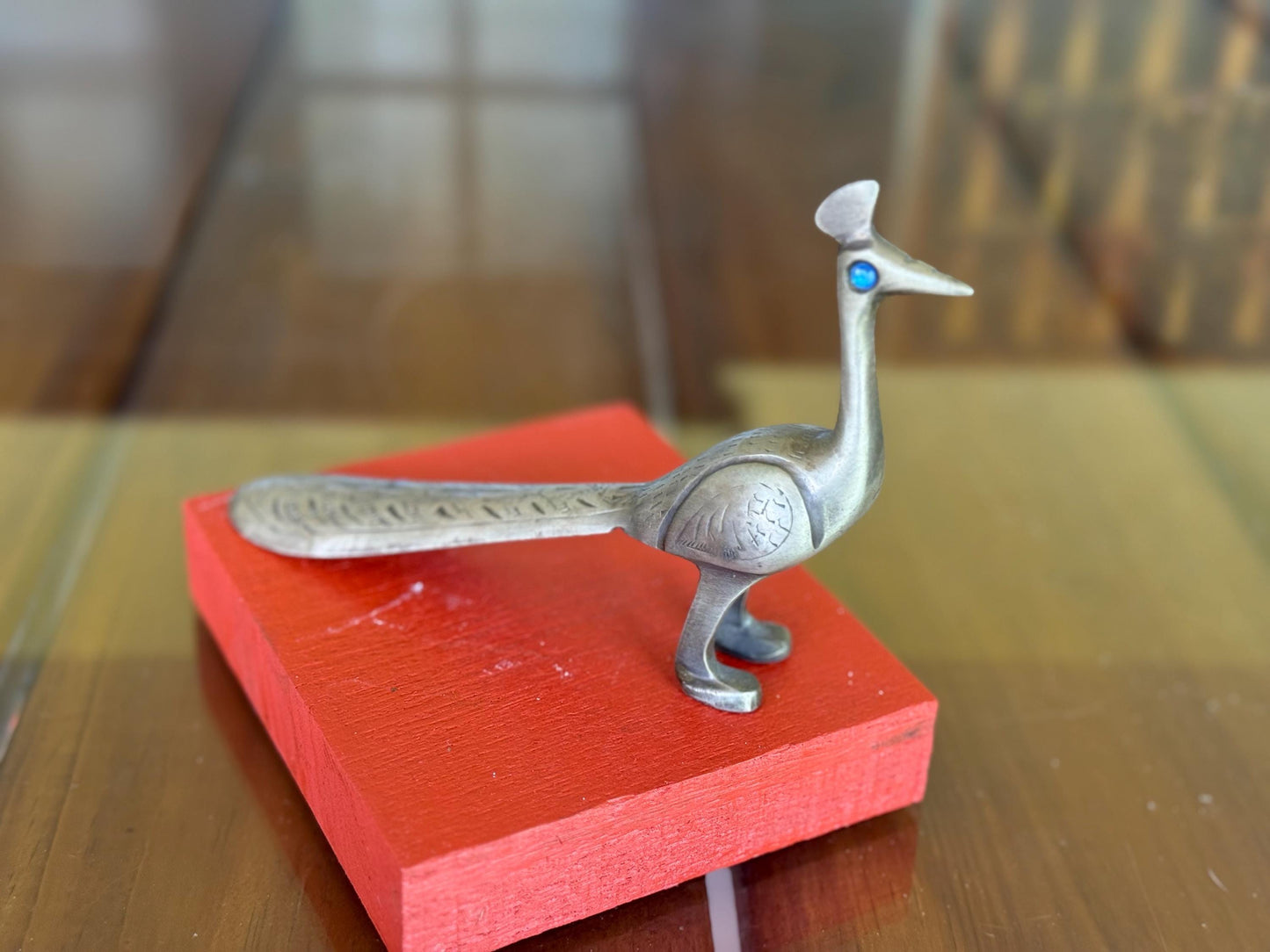 A Handcrafted Solid Brass Peacock Bird  Engraved Vintage Figurine