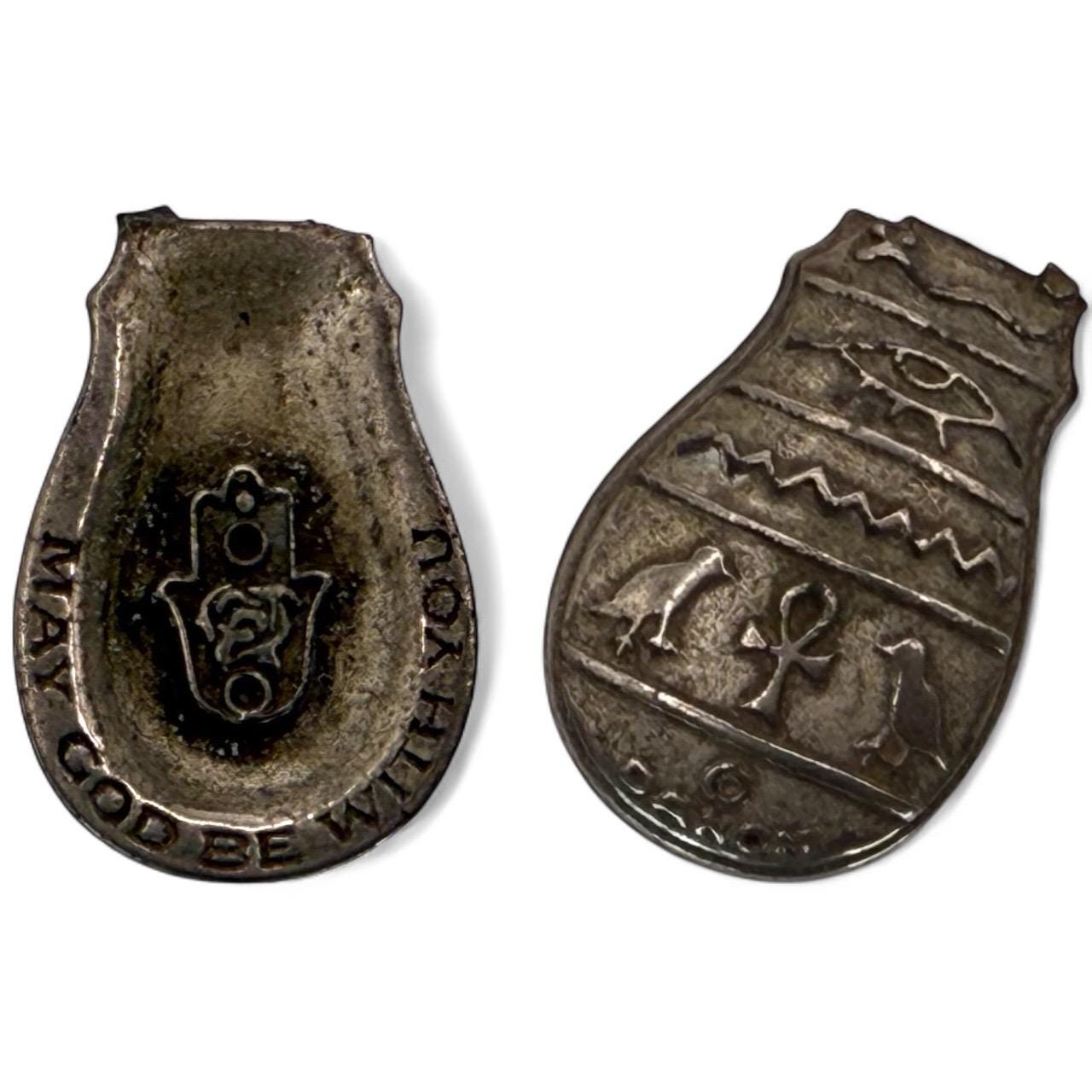 An Egyptian Silver Knick Piece End of Antique Cutlery “In God We Trust” Chamsa Hieroglyphs