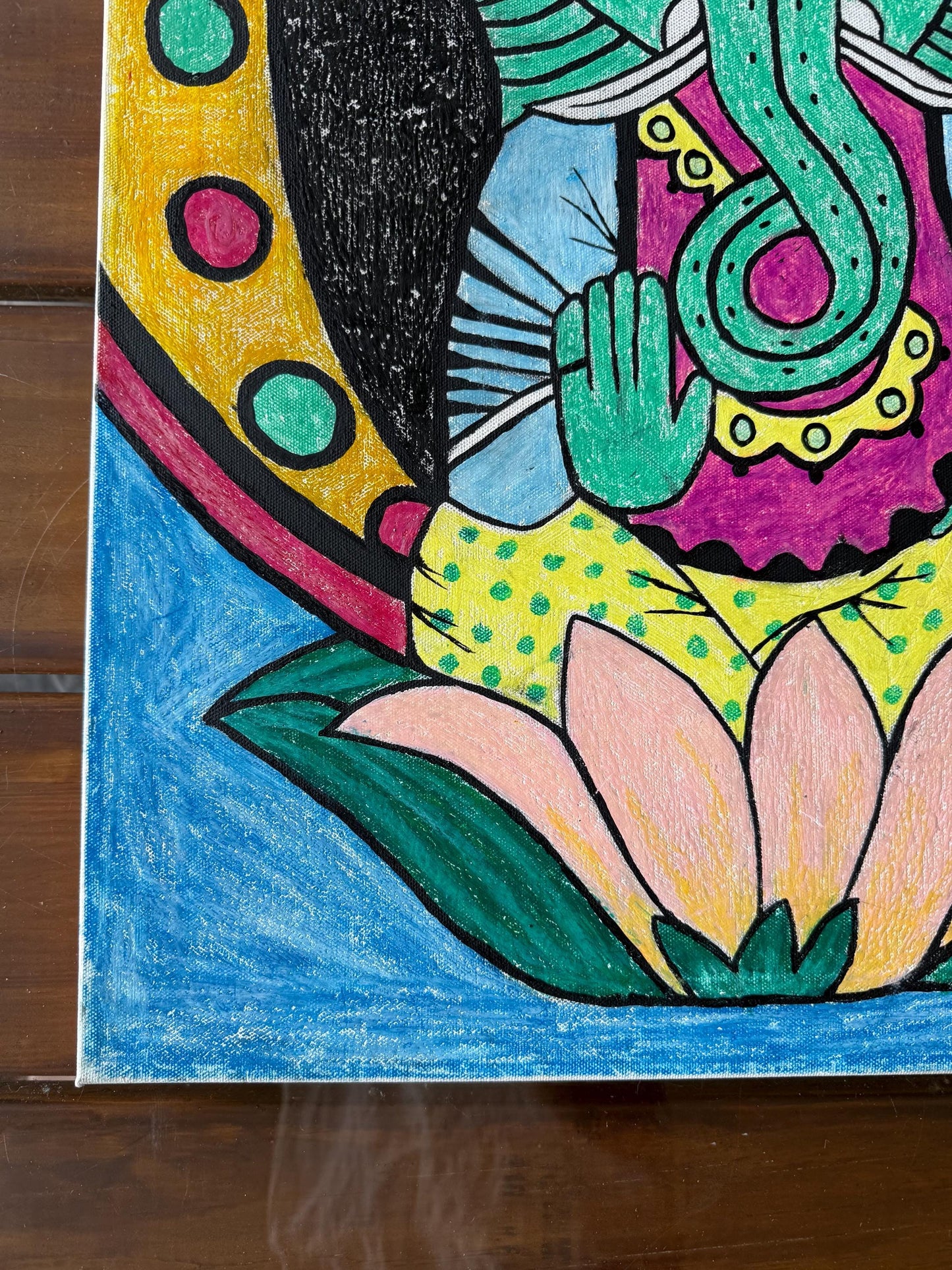 An Original Painted Canvas Artist Art Signed Ganesh Artwork Spiritual Drawing