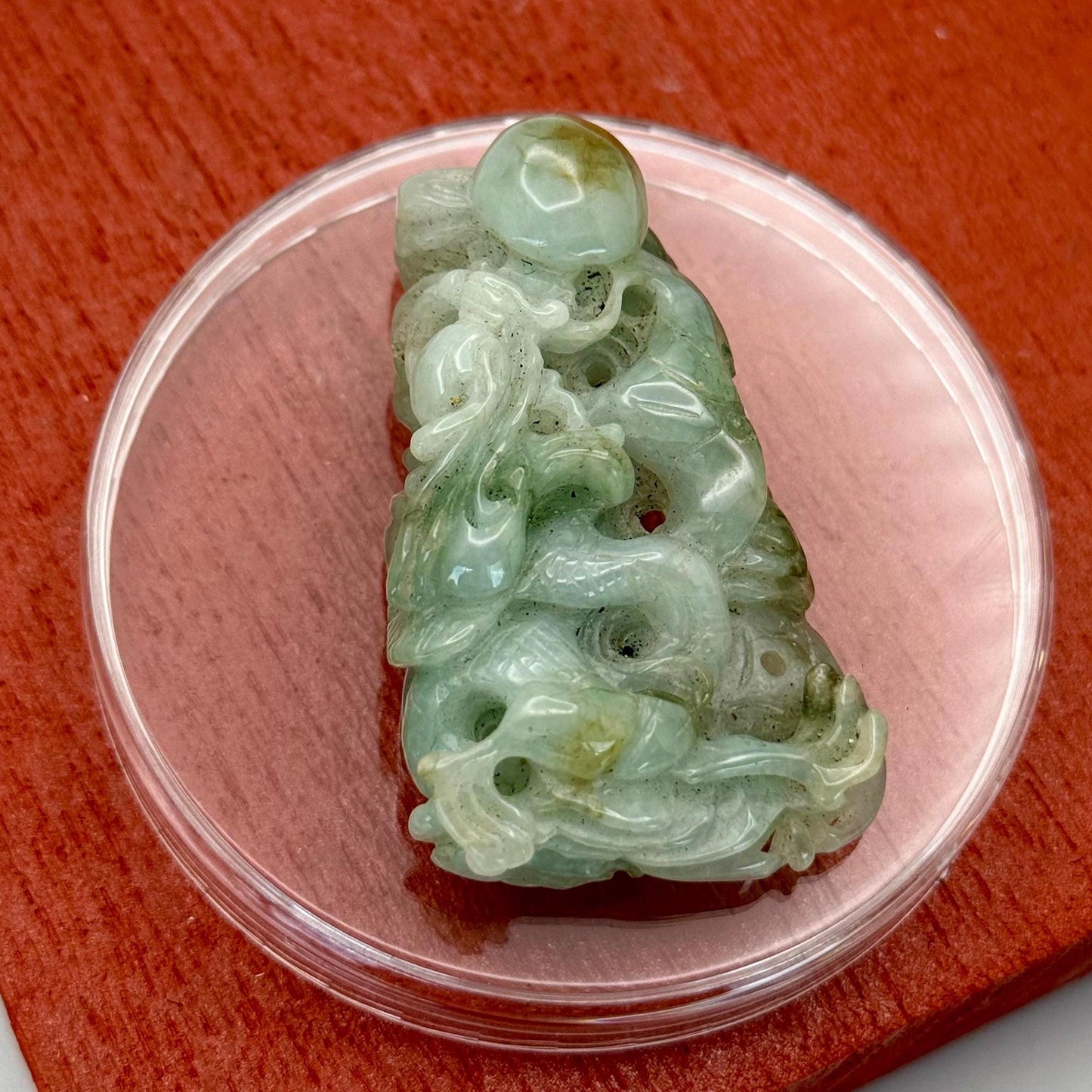 A Genuine Natural Burmese Jade Green White High Grad Fine Carved Pendant Amulet