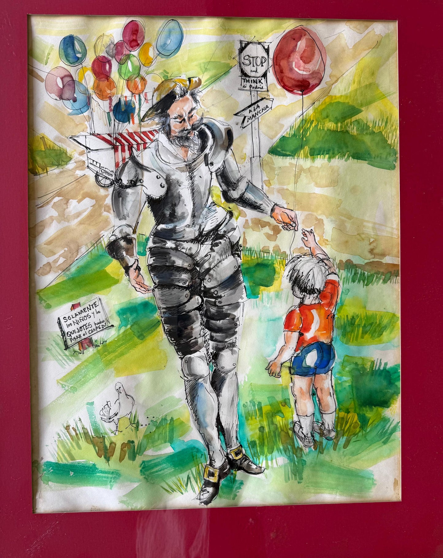 An Original Watercolor Painting One of a Kind Don Quixote A La Mancha Art Piece