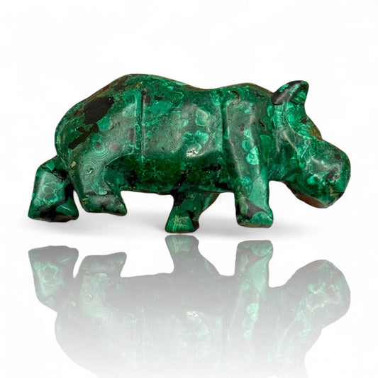Hand Carved Malachite Hippo, Vintage African Art Collector Item