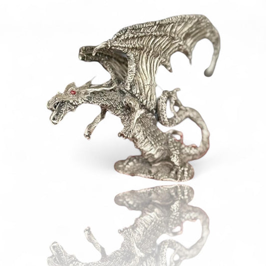 A Vintage Rawcliffe Winged Dragon Figurine Pewter RF 3010 Jeweled Magic 1990s Art