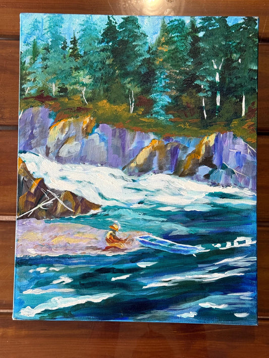 Forest River Pool Original Impressionistic Landscape Acrylic Painting Canvas Art