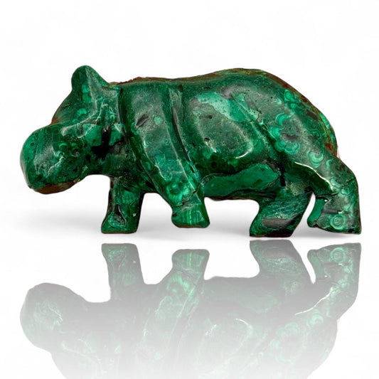 Hand Carved Malachite Hippo, Vintage African Art Collector Item