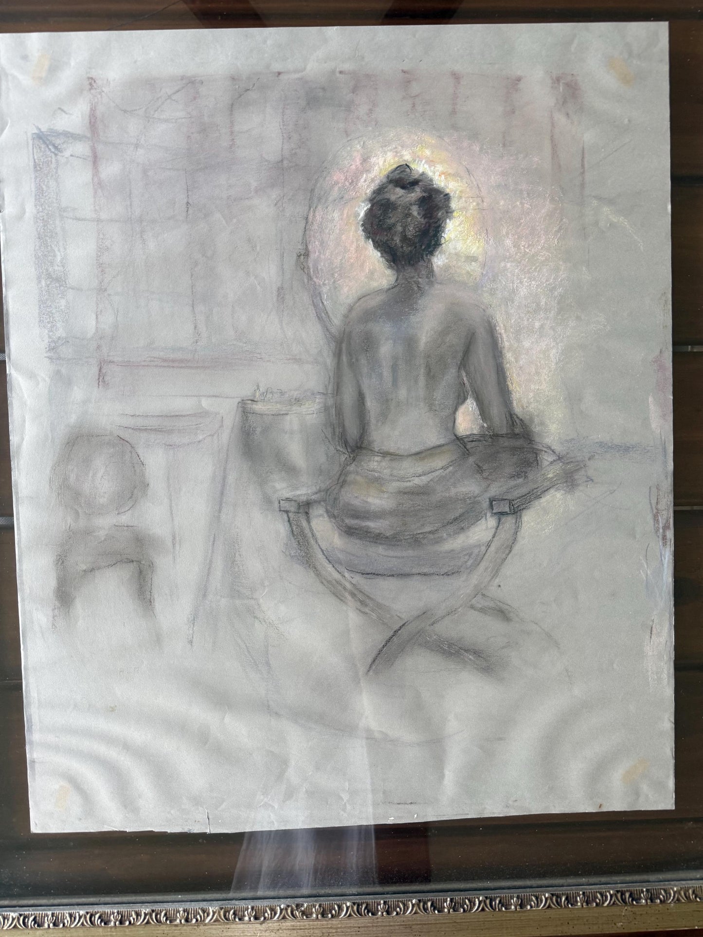 A Signed Dated Numbered Pastel Pencil Art Drawing Seated Woman Nude Sketch Art