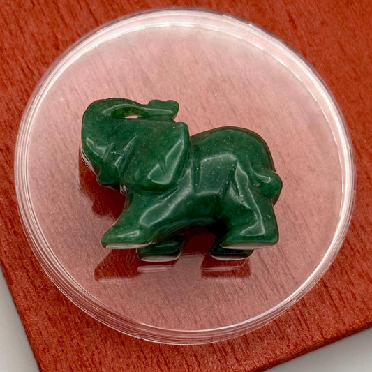 A Mini Miniature Elephant Hand Carved Green Aventurine Natural Crystal Lucky Charm