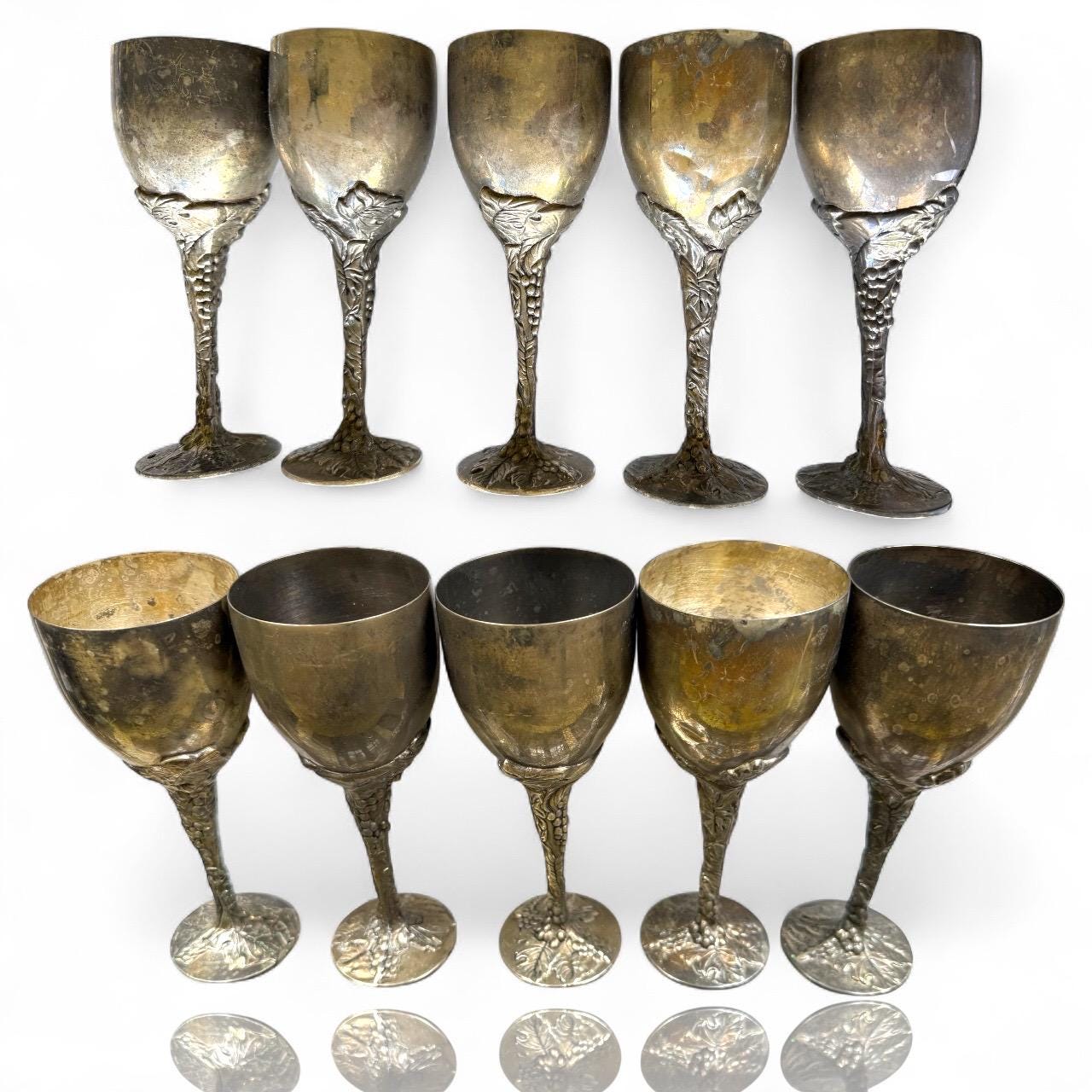 A Set of 5 Godinger Grape Stem Goblets Silver Plated Vintage Chalice