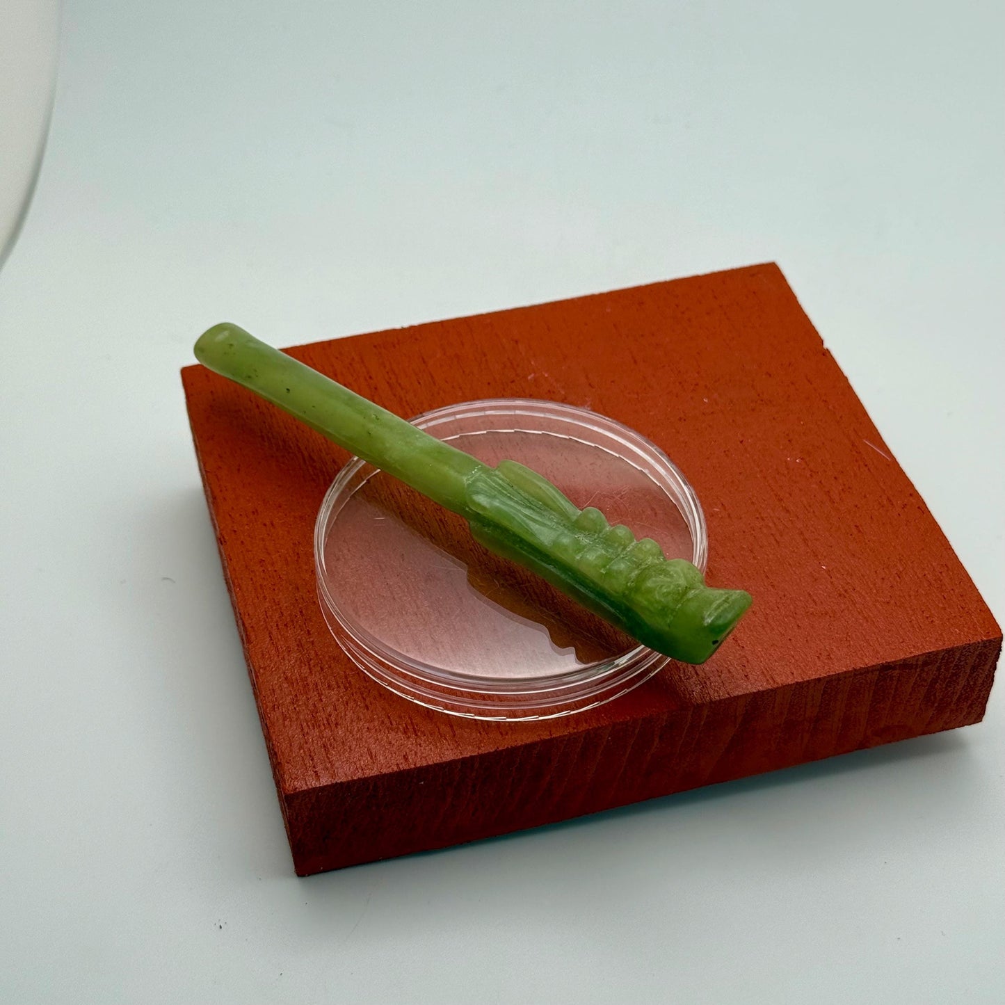 Antique Asian Old Natural Jade Cigarette Holder Hand Carved Dragon Shaped End