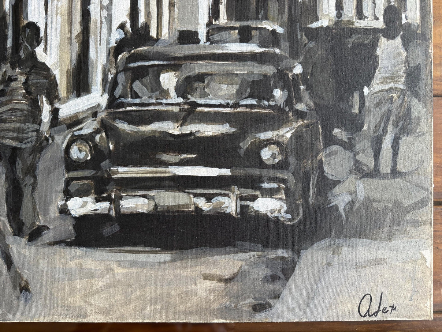 A Vintage Original Impressionist Style Cuban City Street Art Painting On Canvas