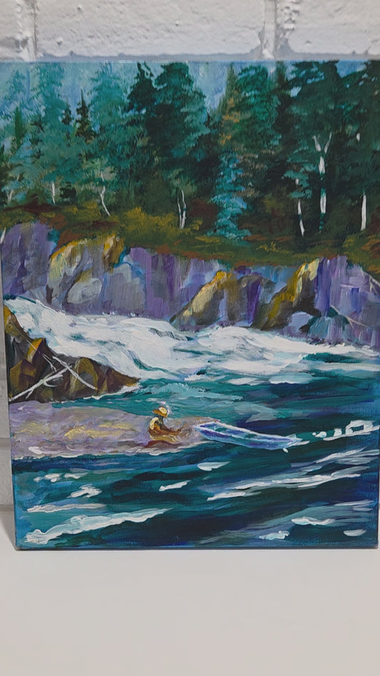Original Landscape Painting on Canvas Mountain River Stream Forest Lake Nature Art