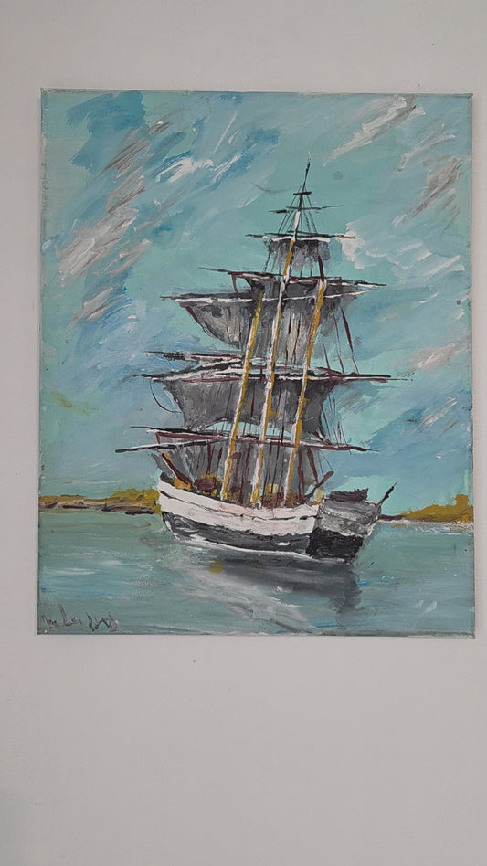 Original Sailing Ship Painting Nautical Seascape Tall Ship Ocean Canvas Wall Art