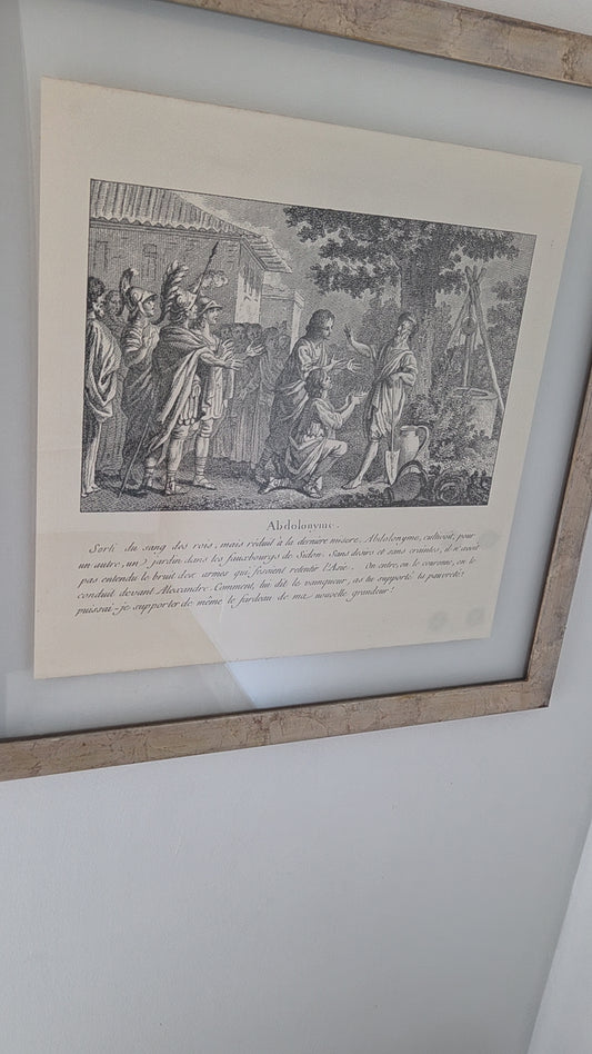 French Historical Engraving “Abdolonyme” After Monnet & Duflos 1785 Classical Scene Baker Reproduction Print Framed