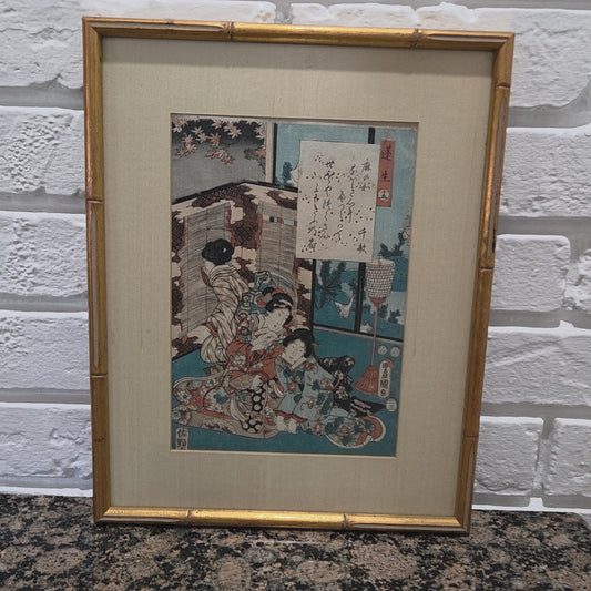Original Japanese Color Ukiyo-e Woodblock Print Utagawa Kunisada Geisha Girl Art