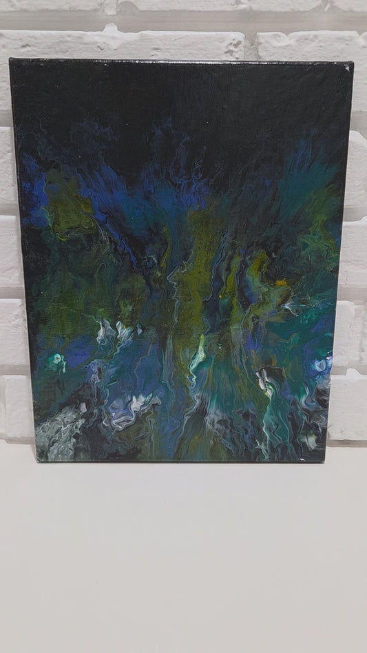 Abstract Acrylic Pour Original Painting On Canvas Blue Green Modern Wall Artwork