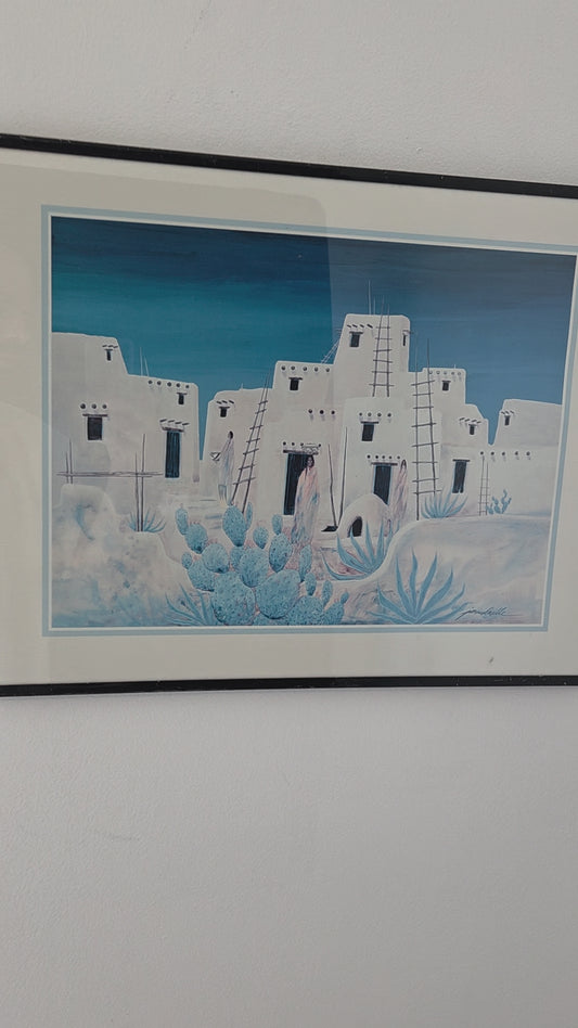 Southwestern Desert Adobe Pueblo Native Boho Blue Jim Prindiville Wall Art Print