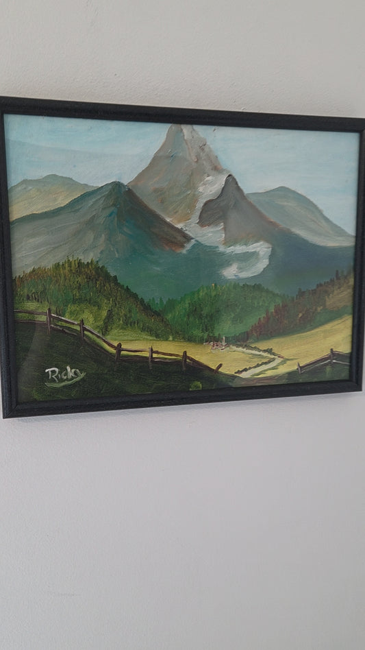 Mountain Valley Landscape Original Painting On Canvas Artwork Signed Framed Art