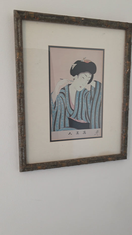Japanese ukiyo-e woodblock Print Toyohara Chikanobu Beauty Geisha Woman Kimono