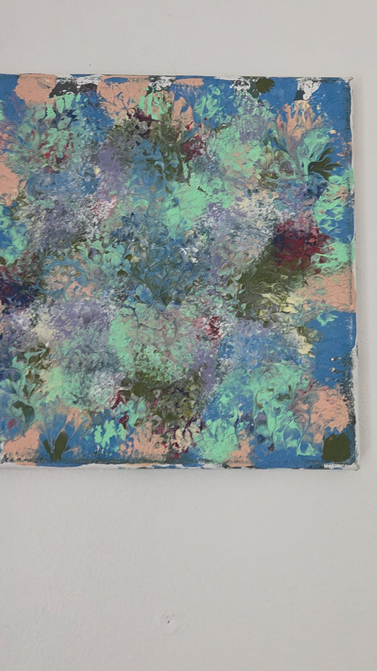 Original Abstract Floral Painting Blue Green Botanical Acrylic Contemporary Art