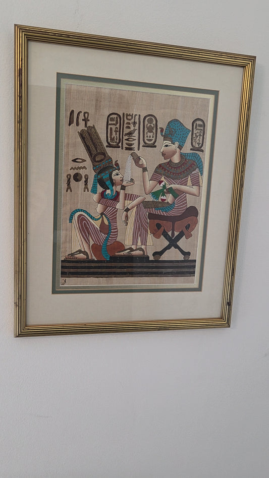Original Hand Painted Authentic Egyptian Papyrus Signed Pharaoh Queen Art Decor