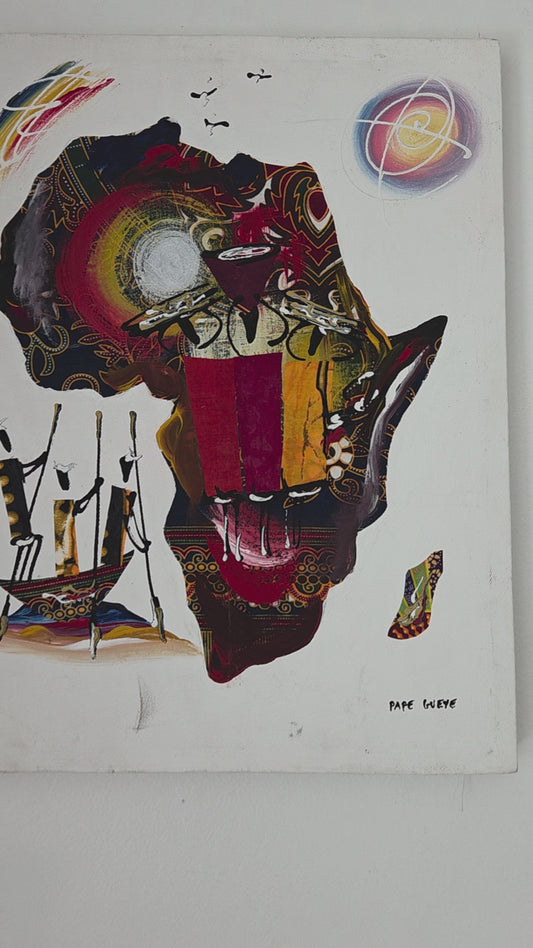 Original African Art Painting Africa Map Tribal Cultural Canvas Art Mixed Media