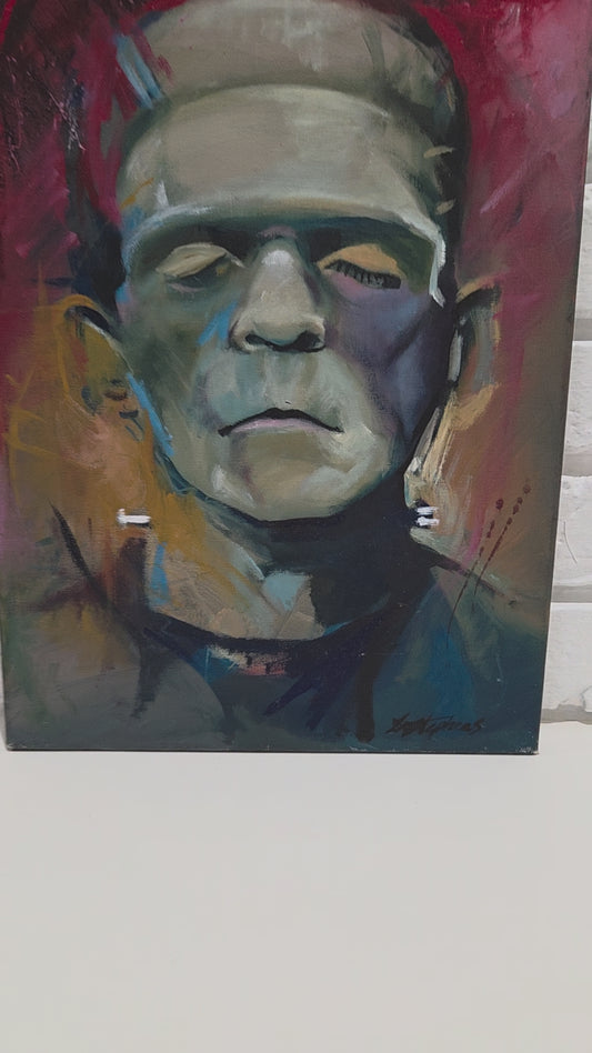 Frankenstein Monster Original Painting On Canvas Signed Horror Art Boris Karloff
