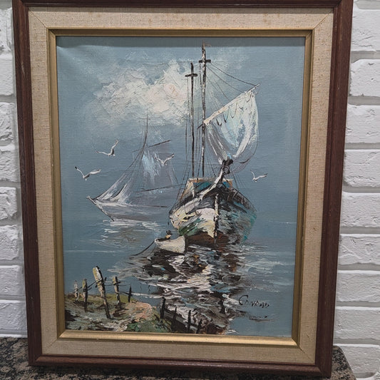 Original Oil Painting On Canvas Framed Signed Sailboat Nautical Seascape Artwork