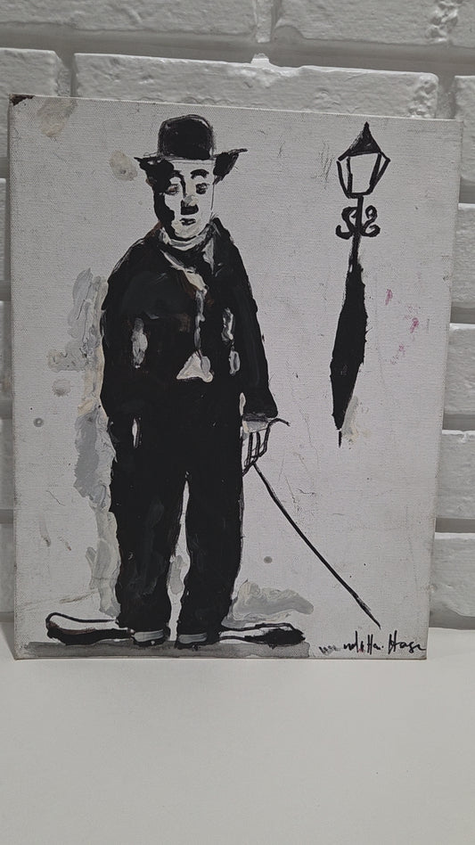Original Painting On Canvas Charlie Chaplin Artwork Signed Art Film Decor 2 of 3