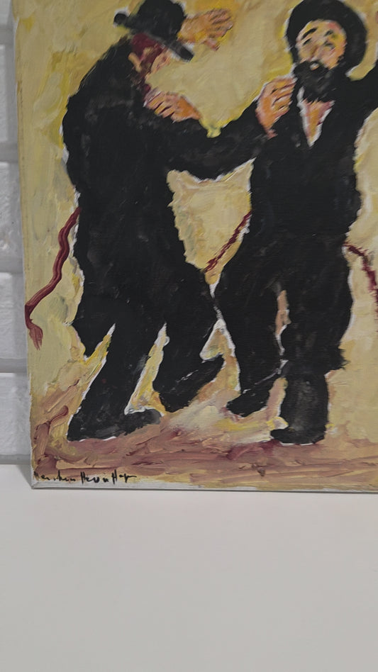 Original Acrylic Painting Canvas Judaica Artwork Hasidic Men Dancing Art Signed