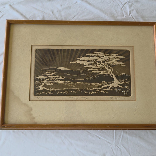 Al Kaufman Morning Glory Signed Numbered Intaglio Etching Art Japanese Pine Tree
