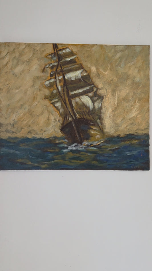 Original Sailing Ship Painting Nautical Tall Ship Seascape Ocean Canvas Wall Art