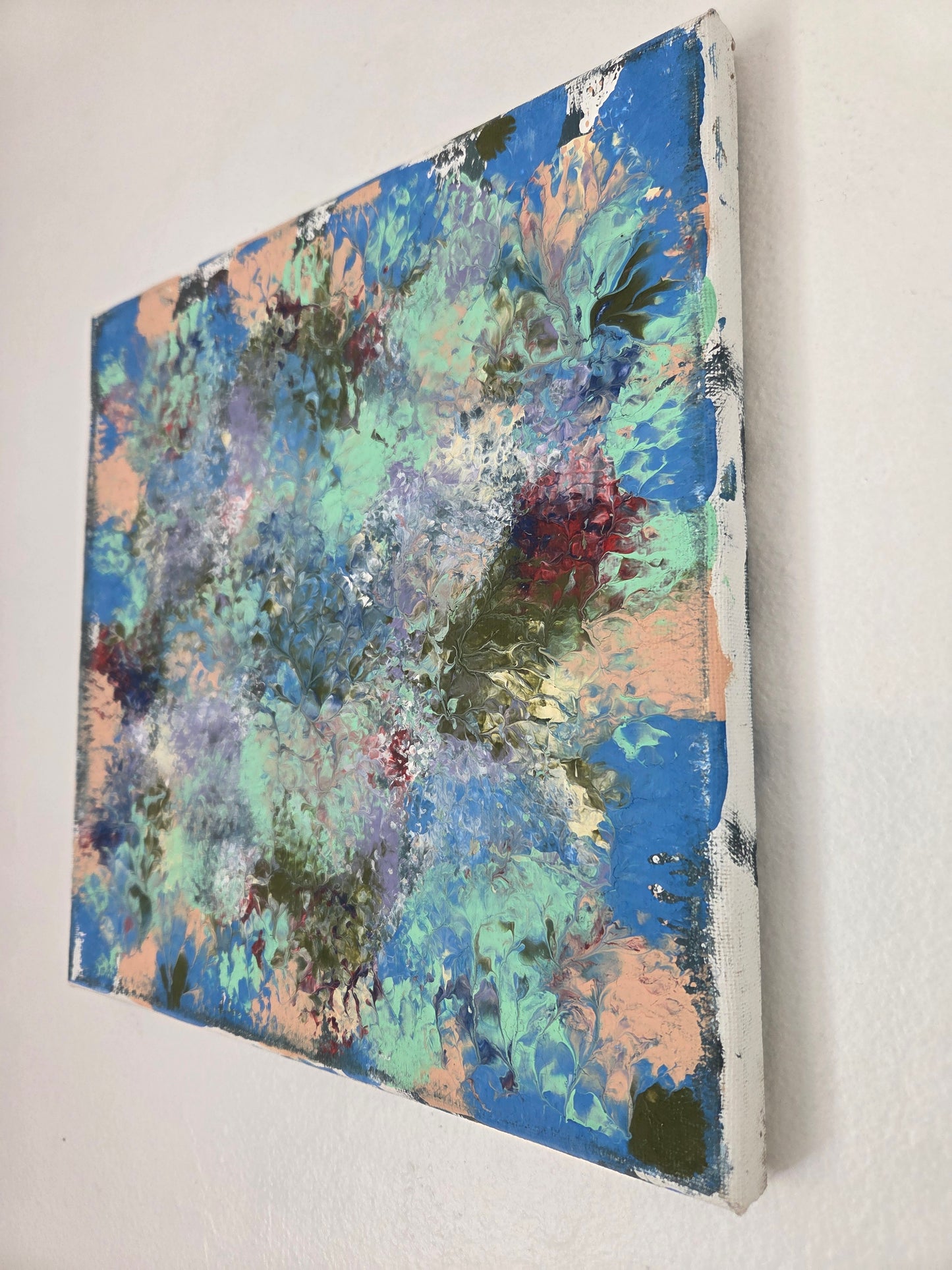 Original Abstract Floral Painting Blue Green Botanical Acrylic Contemporary Art