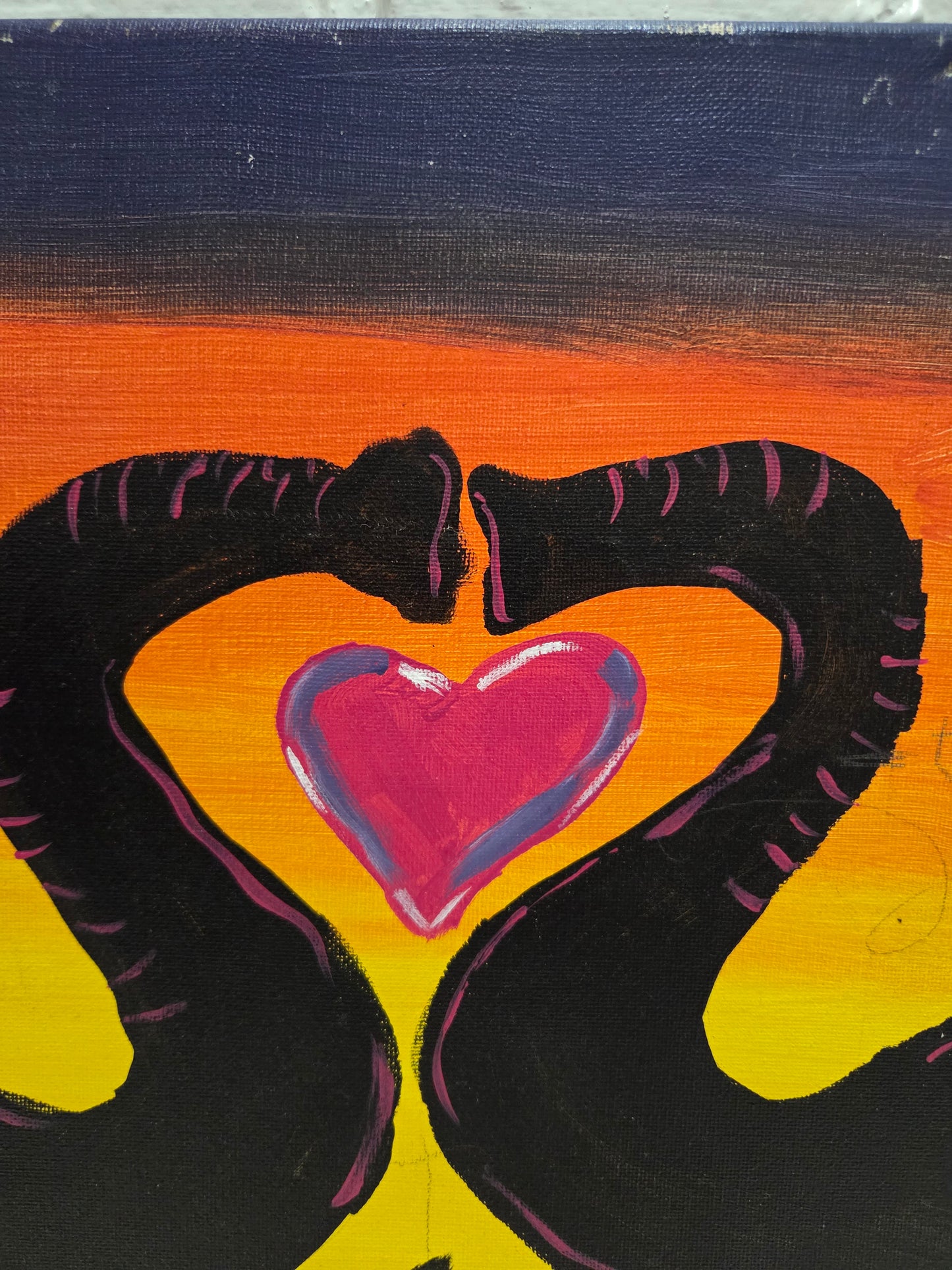 Original Painting On Canvas African Elephant Trunk Couple Love Heart Sunset Art