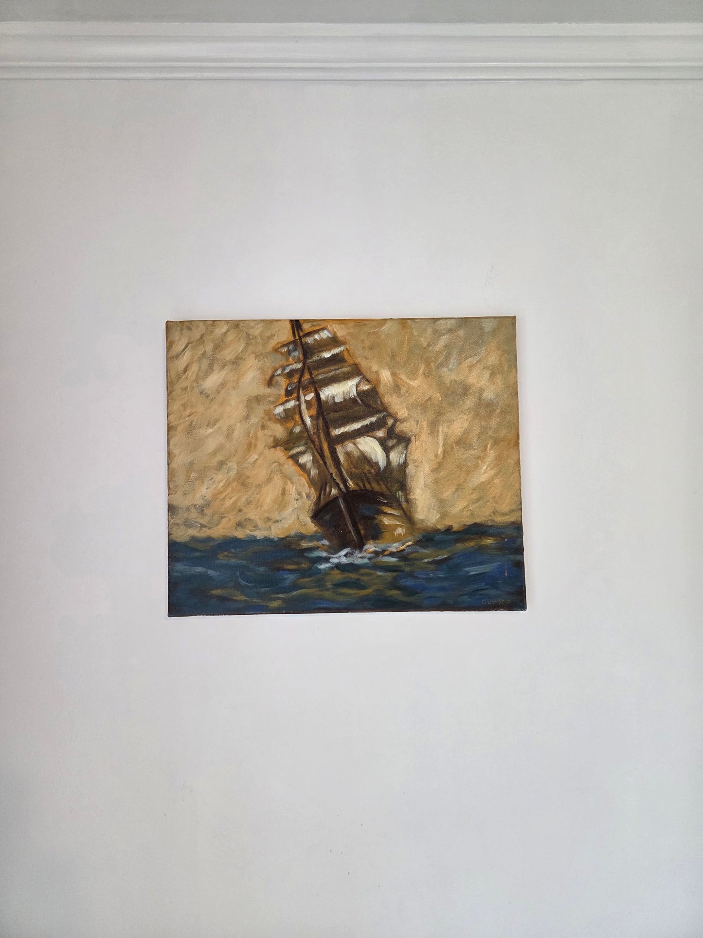 Original Sailing Ship Painting Nautical Tall Ship Seascape Ocean Canvas Wall Art