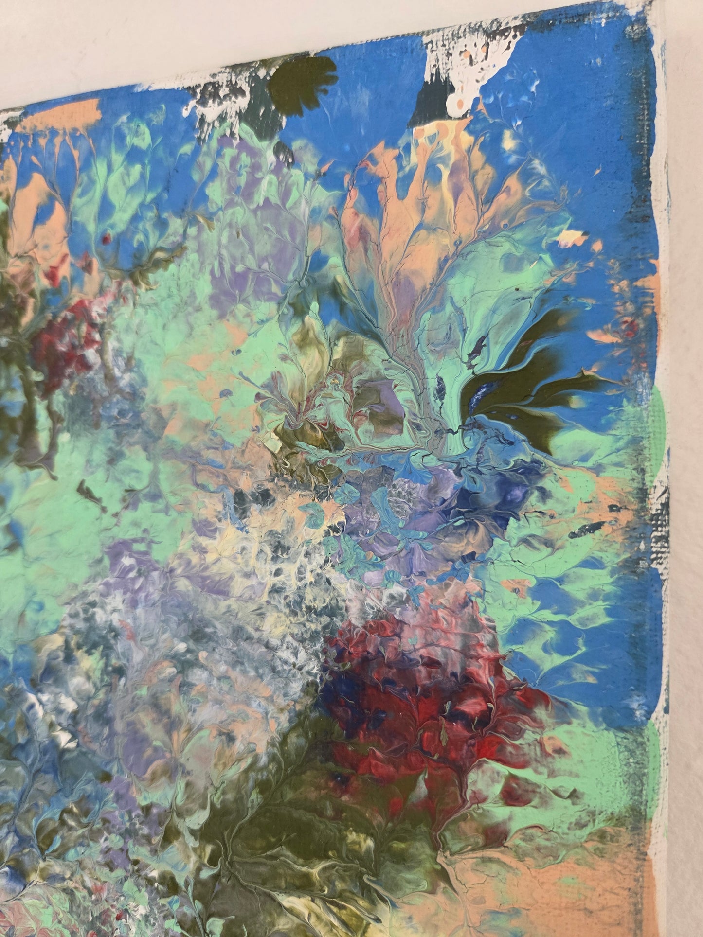 Original Abstract Floral Painting Blue Green Botanical Acrylic Contemporary Art