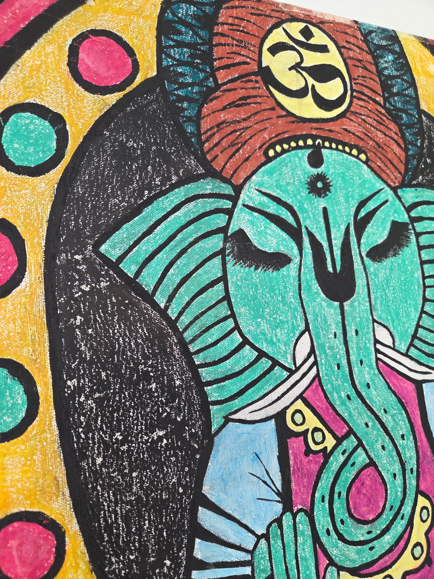 Original Ganesha Painting Hindu Spiritual Elephant God Lotus Meditation Wall Art