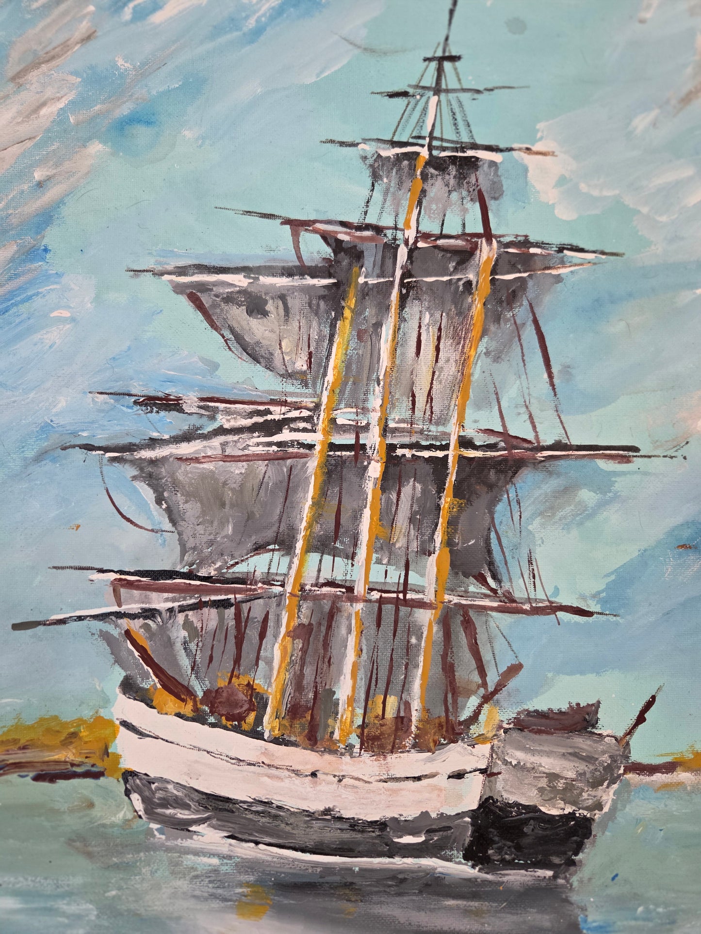 Original Sailing Ship Painting Nautical Seascape Tall Ship Ocean Canvas Wall Art