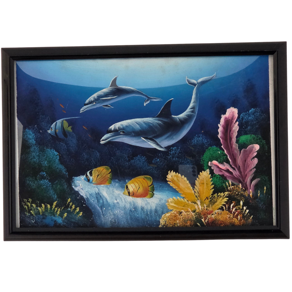 Dolphin Fish Coral Reef Painting Canvas Ocean Sea Marine Life Art Original Signd