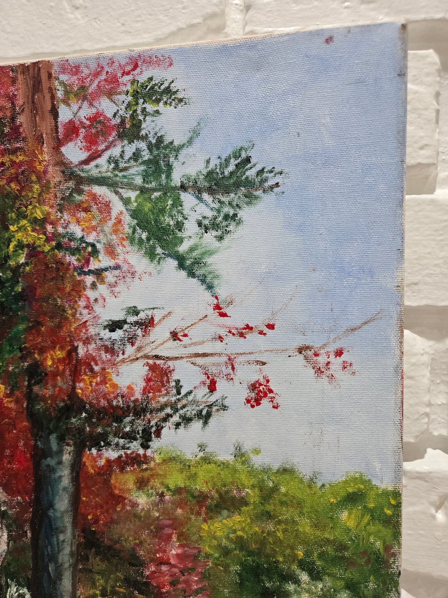Original Landscape Painting On Canvas Autumn Forest Trees Lake Nature Art Signed